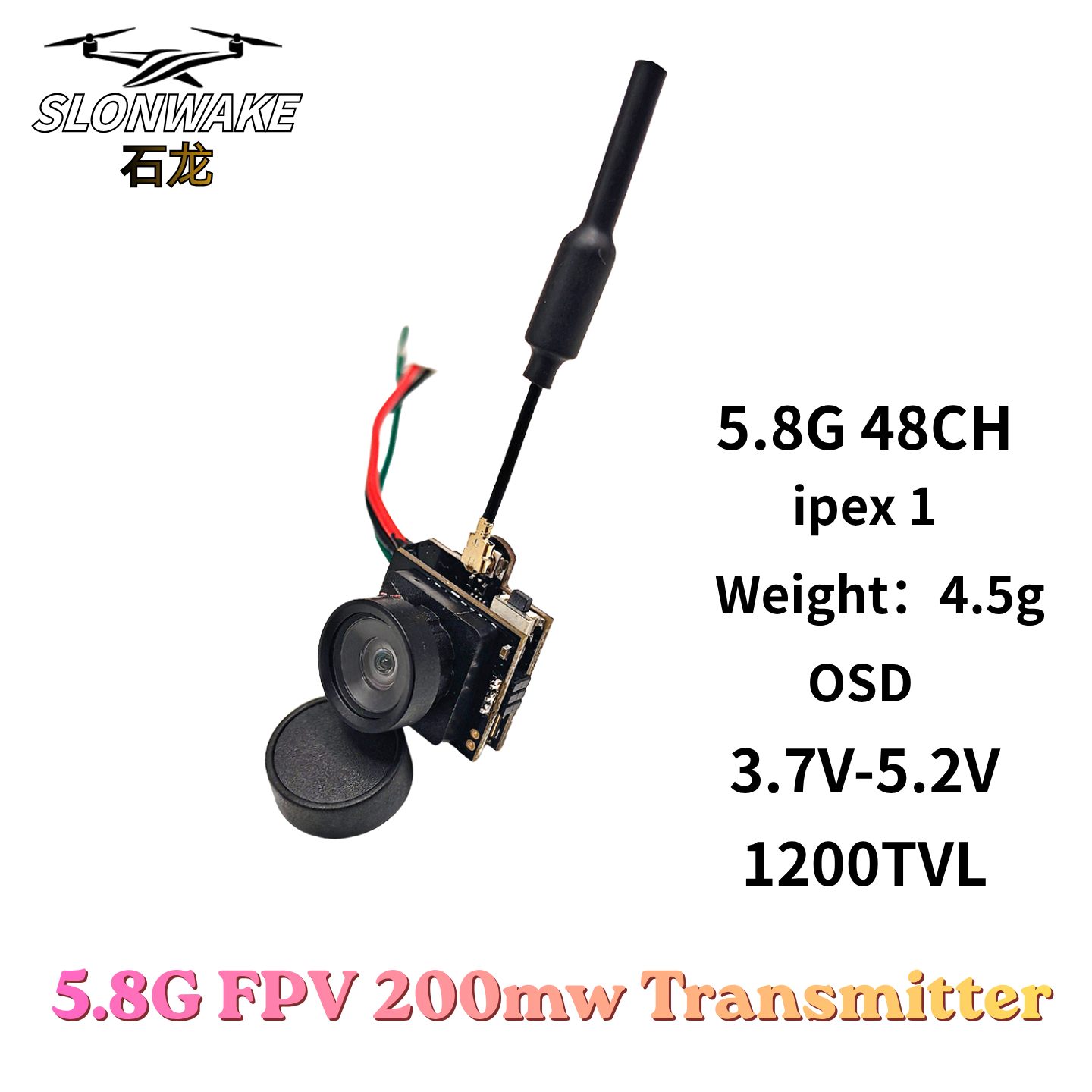 Drone Transmitter - Slonwake 5.8G 48CH 200mW FPV DC3.7v-5v